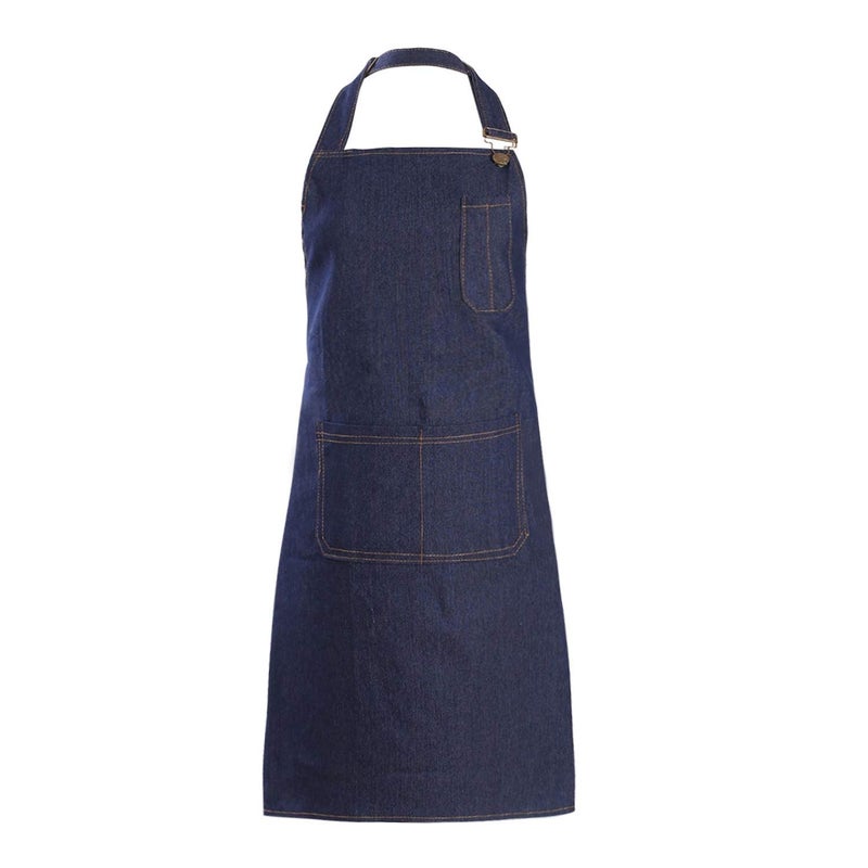 Tosewever Denim Apron with Pockets for Men Women Chef Kitchen BBQ Restaurant Grill Adjustable Neck Strap Long Ties Suitable M to XXL Tool Aprons (Dark Blue) - Image 2